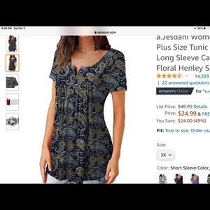 Womens Size 3X  NWT
TunicTop Short Sleeve Henley Shirt
Loose and stretchy fabric